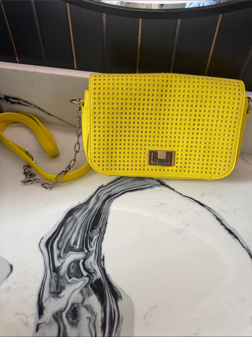 Banana Republic Yellow Perforated Crossbody Bag with Chain Strap